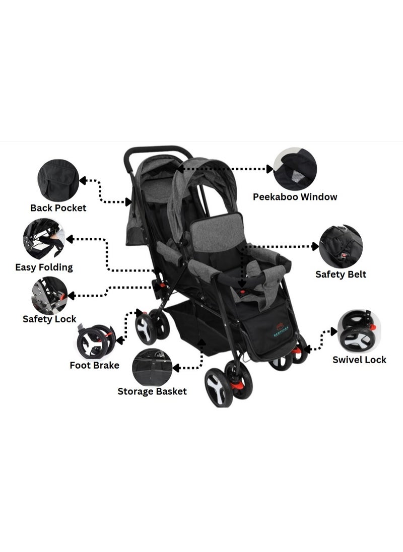 BABYCARA Stylish Baby Stroller Double Seat Twin Adjustable Seats And Complete Lay Down Foldable  - Image 3