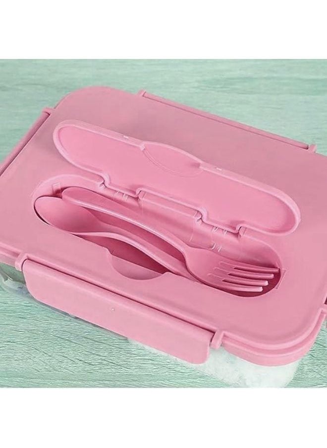 Generic Lunch Box for Boys and Girls - Large Capacity Food Container with Spoon and Fork - Perfect Size Durable Lunch Box for Meals on the Go, BPA Free, Food-Grade Materials, and Microwave Safe (Pink)  - Image 2