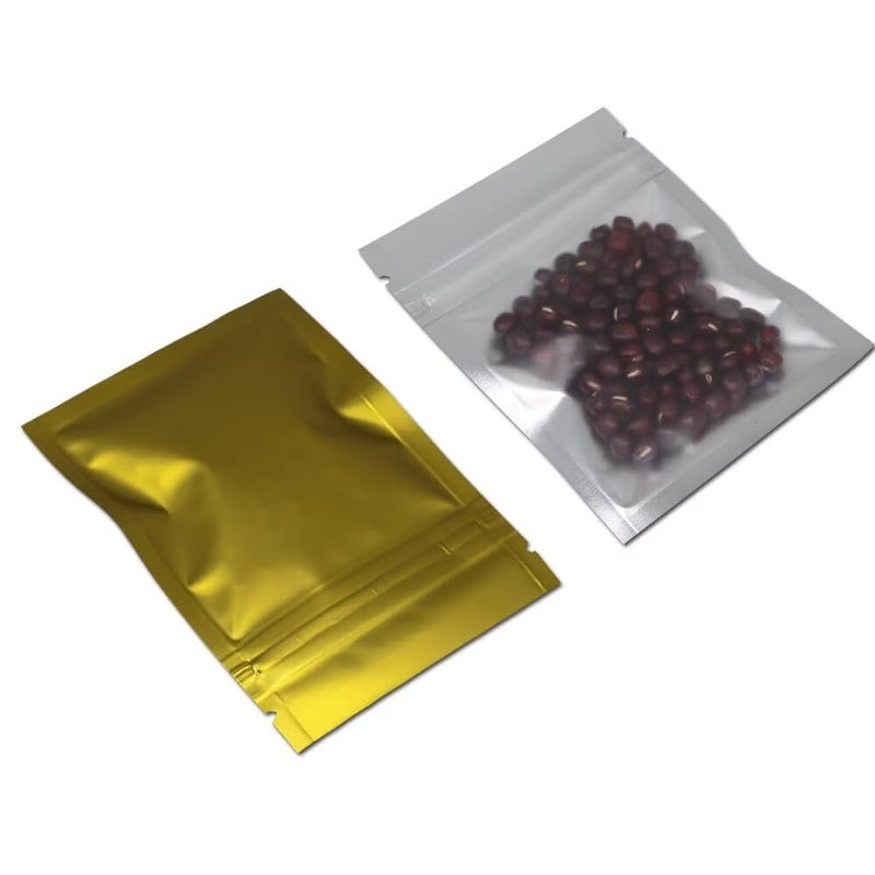 PABCK 100 Pcs 2.9x3.9inch (2.5x2.7inch inside size) Matte Gold Front Window Resealable Foil Zipper Lock Pouch for Zip Reclosable Lock Food Storage Bags Heat Seal Pouch Airtight Edible Grocery Pack - Image 1