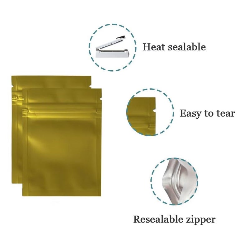 PABCK 100 Pcs 2.9x3.9inch (2.5x2.7inch inside size) Matte Gold Front Window Resealable Foil Zipper Lock Pouch for Zip Reclosable Lock Food Storage Bags Heat Seal Pouch Airtight Edible Grocery Pack - Image 2