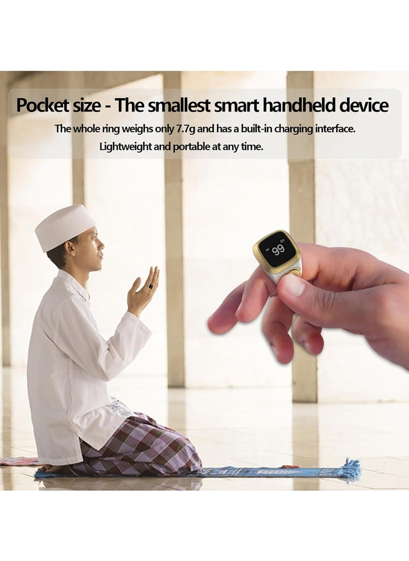 LIXES - Smart Tasbih Zikr Ring, 20mm Digital Azan Alarm Clock, Muslim Prayer Timing Reminder, Oled Display, Wearable Technology, Waterproof Tasbih Counter Smart Ring (Black) - Image 1