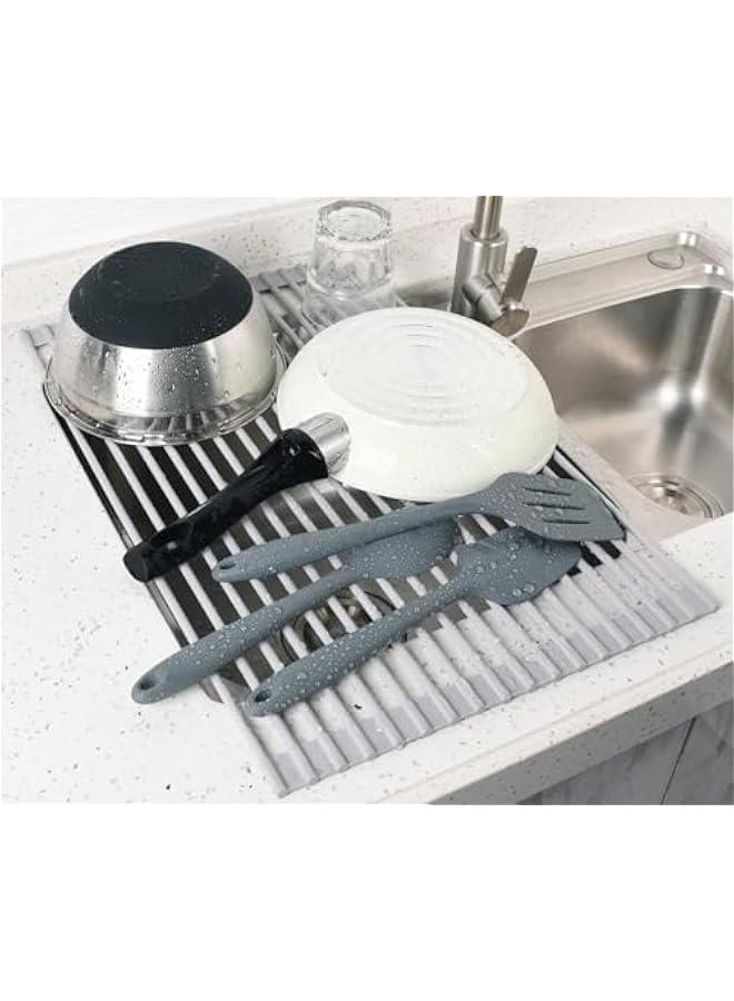 MIXDE Over The Sink Dish Drying Rack, Roll Up Dish Drying Rack Kitchen Dish Rack Stainless Steel Sink Drying Rack, Foldable Dish Drainer, Gray (20.5x13.1) - Image 3