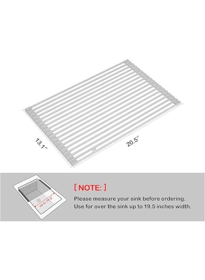 MIXDE Over The Sink Dish Drying Rack, Roll Up Dish Drying Rack Kitchen Dish Rack Stainless Steel Sink Drying Rack, Foldable Dish Drainer, Gray (20.5x13.1) - Image 2