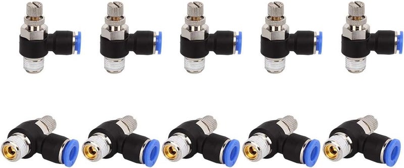 Sns 90 Degree Elbow Air Flow Control Valve Push To Connect Fitting Speed Control Valve 1/2"Tube OD x 1/8 NPT(10 PCS) JSC1/2-N01 - Image 1