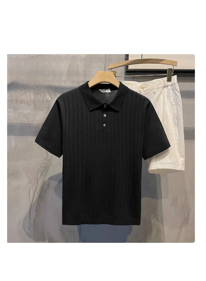 Men's Loose Casual Knitted Short Sleeved T-Shirt Polo  - Image 1