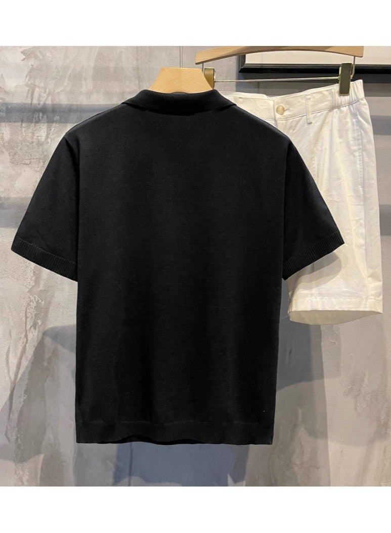 Men's Loose Casual Knitted Short Sleeved T-Shirt Polo  - Image 2