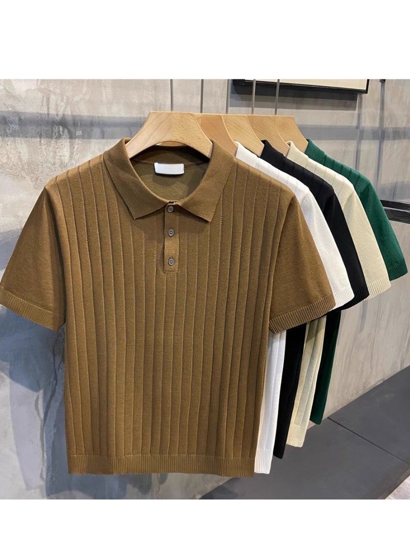 Men's Loose Casual Knitted Short Sleeved T-Shirt Polo  - Image 3