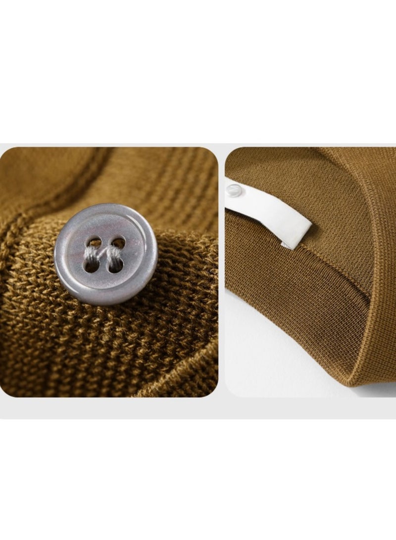 Men's Loose Casual Knitted Short Sleeved T-Shirt Polo  - Image 4