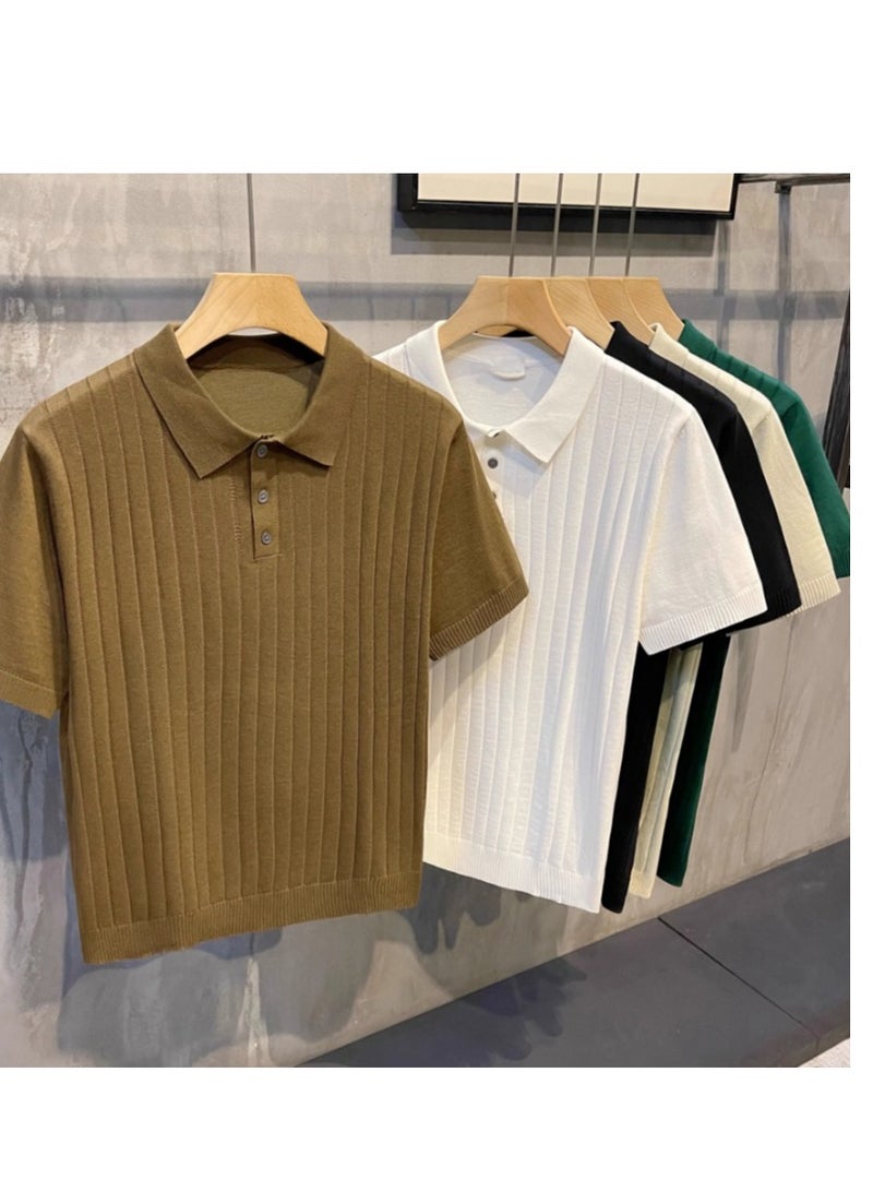 Men's Loose Casual Knitted Short Sleeved T-Shirt Polo  - Image 5