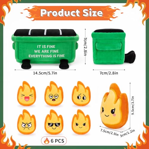 Dalycro Emotional Dumpster Plush Funny Dumpster Desk Accessories with 6 Fire Plushies Cute Stuffed Doll Gift for Women Coworkers Office Decor Green - Image 5