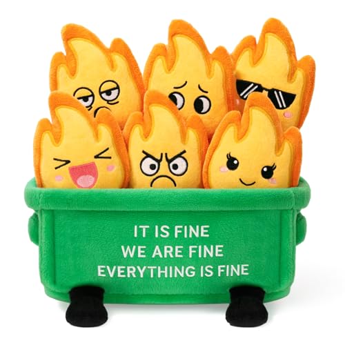 Dalycro Emotional Dumpster Plush Funny Dumpster Desk Accessories with 6 Fire Plushies Cute Stuffed Doll Gift for Women Coworkers Office Decor Green - Image 1