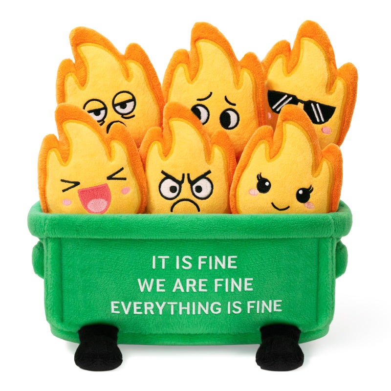 Dalycro Emotional Dumpster Plush Funny Dumpster Desk Accessories with 6 Fire Plushies Cute Stuffed Doll Gift for Women Coworkers Office Decor Green - Image 3