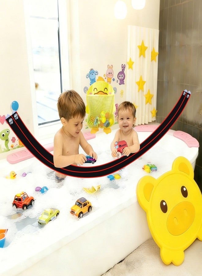 AQFR Race Car Bath Toy Set, Toddler Bath Toys, Flex Race Track Car Set, Kids Bathtub Gift, Including Mesh Storage Bag - Suction Cup, for Ages 3 & Up (10-Piece Set) (Black & Red) - Image 2
