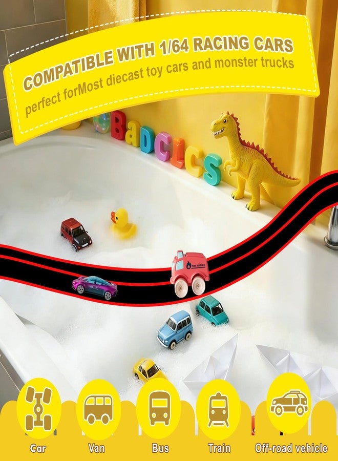 AQFR Race Car Bath Toy Set, Toddler Bath Toys, Flex Race Track Car Set, Kids Bathtub Gift, Including Mesh Storage Bag - Suction Cup, for Ages 3 & Up (10-Piece Set) (Black & Red) - Image 4