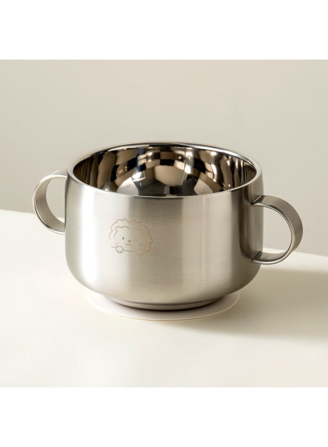 Onlycook 316l Stainless Steel Double-handle Covered Baby Food Bowl With Suction Cup Lid, Infant And Toddler Tableware - Lion Design 550ml - Image 2