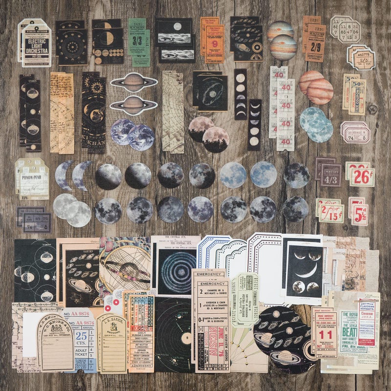 Knaid Vintage Scrapbook Supplies Pack (200 Pieces) for Witchy Junk Journal Bullet Journals Planners Space Moon Paper Stickers Craft Kits Collage (Celestial) - Image 5