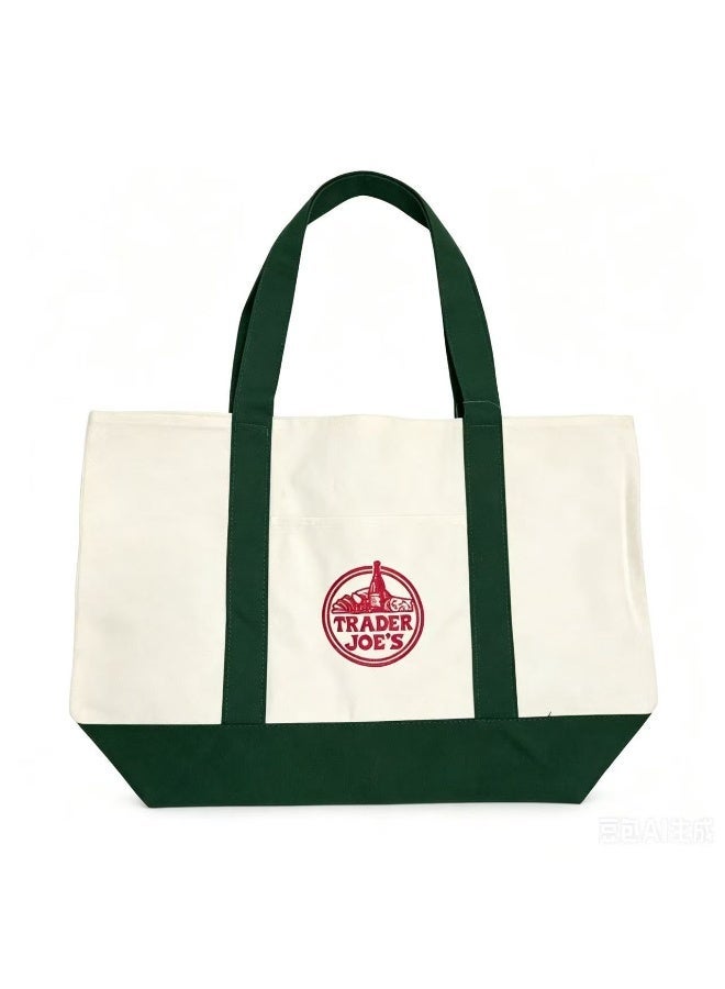 Trader Joe's Large Canvas Reusable Grocery Shoulder Tote Bag, Blank for DIY Painting Sticker Decor, Ideal for National Day DIY - Green - Image 1
