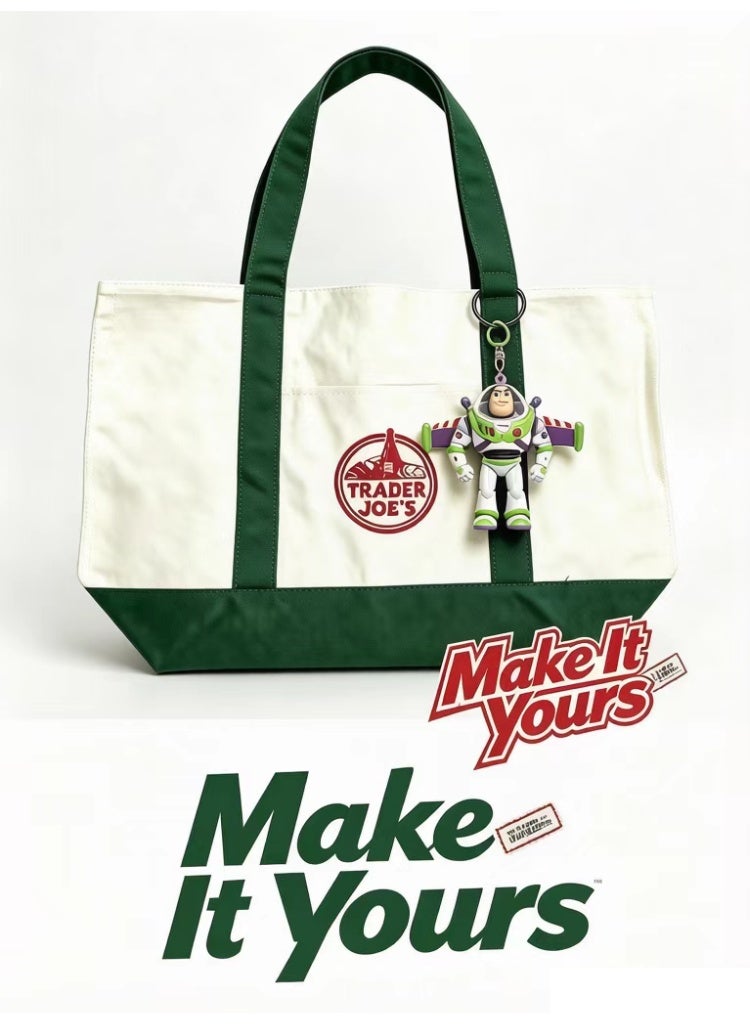Trader Joe's Large Canvas Reusable Grocery Shoulder Tote Bag, Blank for DIY Painting Sticker Decor, Ideal for National Day DIY - Green - Image 2