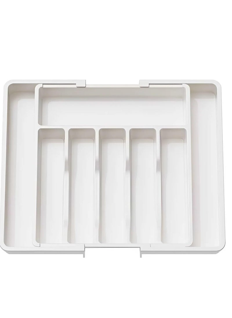 Cozy Nest - Adjustable Cutlery Storage Holder Expandable Tableware & Silverware Organizer BPA-Free Drawer Tray for Utensils Space-Saving with Dividers for Spoons Forks Knives White - Image 1