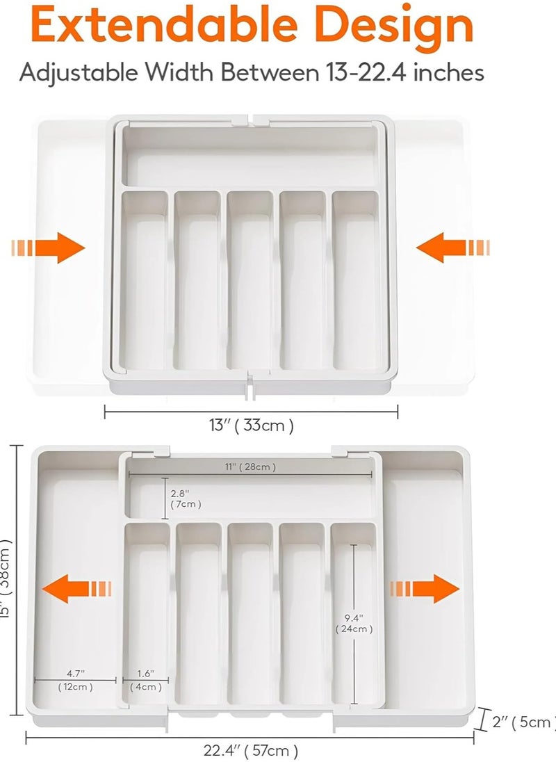 Cozy Nest - Adjustable Cutlery Storage Holder Expandable Tableware & Silverware Organizer BPA-Free Drawer Tray for Utensils Space-Saving with Dividers for Spoons Forks Knives White - Image 1