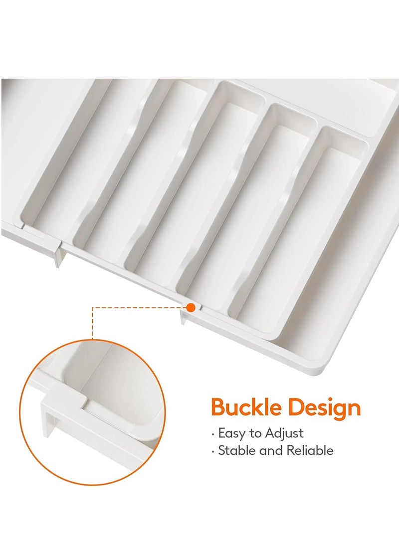 Cozy Nest - Adjustable Cutlery Storage Holder Expandable Tableware & Silverware Organizer BPA-Free Drawer Tray for Utensils Space-Saving with Dividers for Spoons Forks Knives White - Image 1