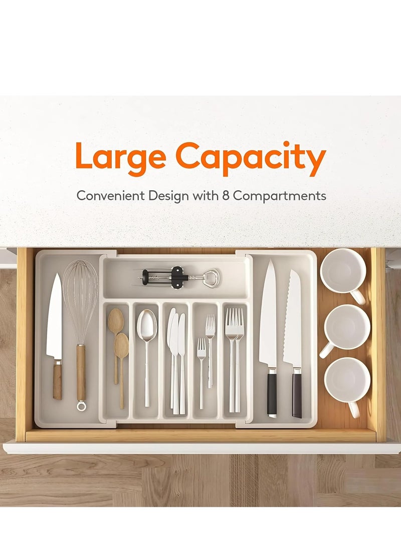 Cozy Nest - Adjustable Cutlery Storage Holder Expandable Tableware & Silverware Organizer BPA-Free Drawer Tray for Utensils Space-Saving with Dividers for Spoons Forks Knives White - Image 1