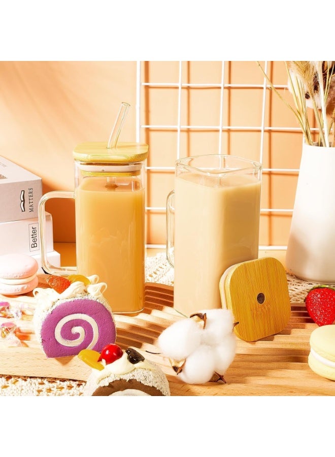 كوب زجاجي قابل لإعادة الاستخدام بمقبض وشاليموه – غطاء بامبو مقاوم للتسرب للمشروبات الباردة والساخنة مثل القهوة والبويا والشاي والعصير – شفاف - Image 5