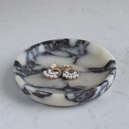 Nawgnail Natural Travertine Marble Jewelry Dish 5.5", Trinket Dish for Ring Earring, Gift for Woman Daugther(Calacatta Viola) - Image 1