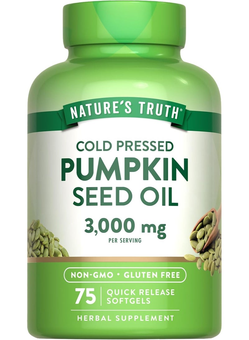 Nature's Truth Pumpkin Seed Oil | 3000mg | 75 Softgels | Cold Pressed Herbal Supplement | Non-GMO & Gluten Free Supplement - Image 2