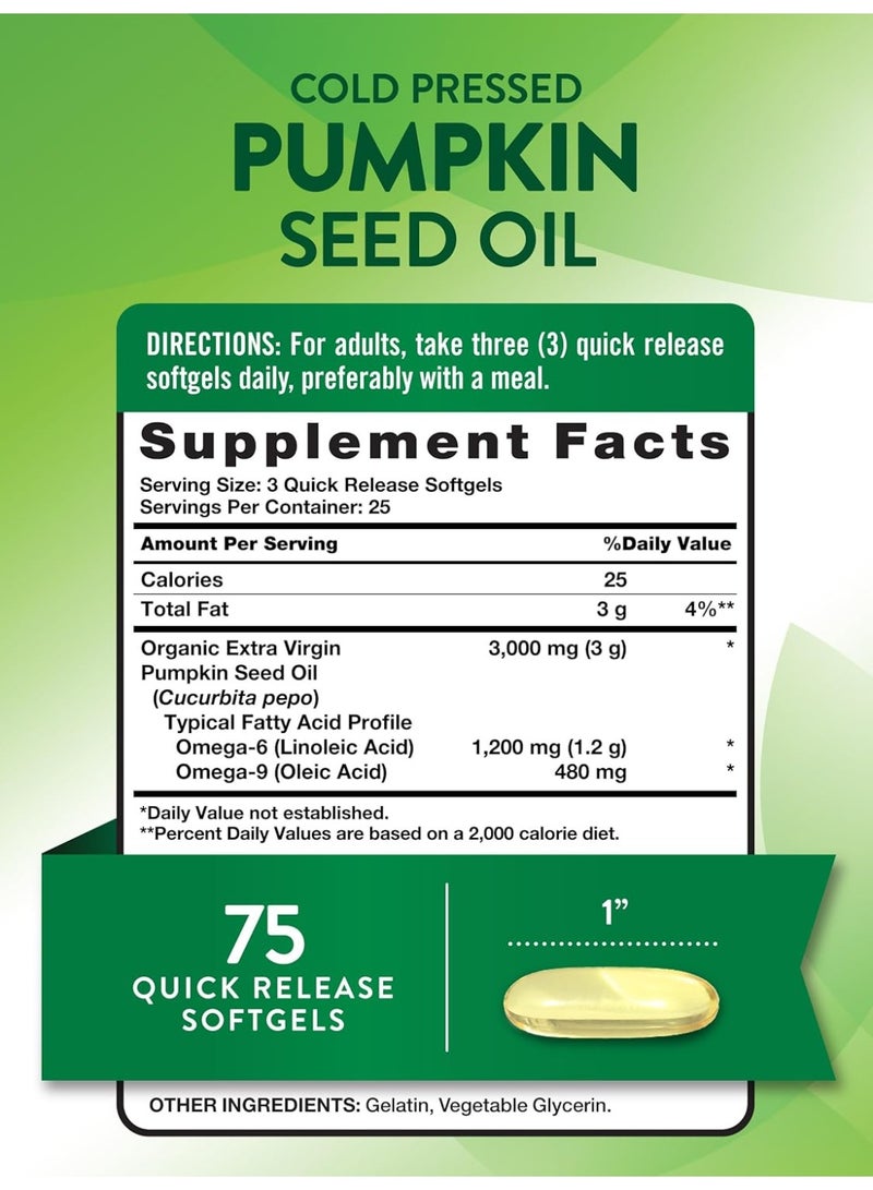Nature's Truth Pumpkin Seed Oil | 3000mg | 75 Softgels | Cold Pressed Herbal Supplement | Non-GMO & Gluten Free Supplement - Image 1