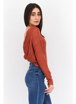 BB Dakota by Steve Madden Women Knot Collar Knitted Crop Sweater, Rust  - Image 4