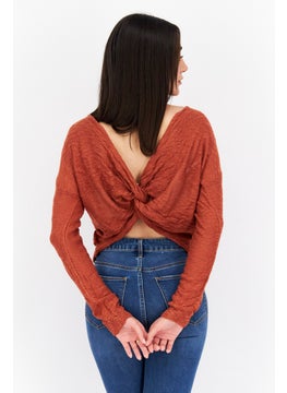 BB Dakota by Steve Madden Women Knot Collar Knitted Crop Sweater, Rust  - Image 2