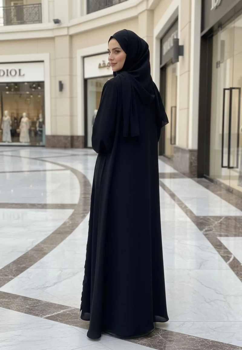 NUKHBAA  legant Black Floral Cutwork Design Abaya with matching inner| Nida Fabric-2P742 for Women | Best Price UAE