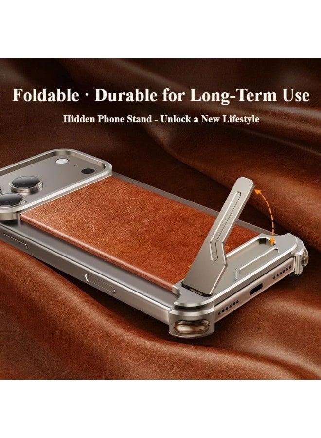 عام غطاء هاتف فاخر من الجلد المغناطيسي المتوافق مع آيفون 17 برو ماكس مع حامل مخفي | إطار من سبائك الألومنيوم بدون حواف | غلاف مقاوم للصدمات. - Image 5