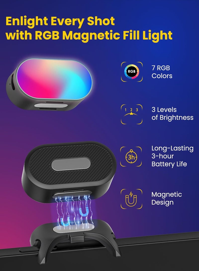 اوتشوان مصباح تعبئة مغناطيسي RGB من AOCHUAN لجيمبال LED تصوير الفيديو - 3 مستويات سطوع و 7 ألوان قابلة للتعديل لهاتف السيلفي والبث المباشر - Image 2