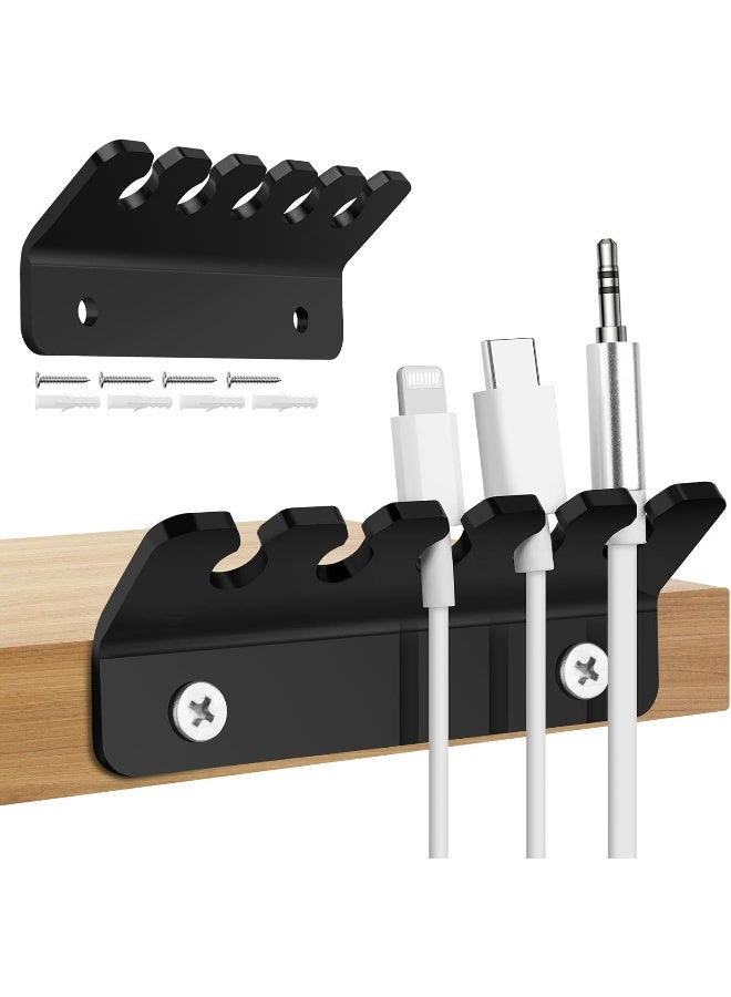 TPGP Cable Holder Clips, Acrylic Cable Management Cord Organizer With 5 Clips For Usb Charging Cable, Micro Cables And Other Wires, Screw Mount On Wall And Desk, 2 Pcs (Black) - Image 1