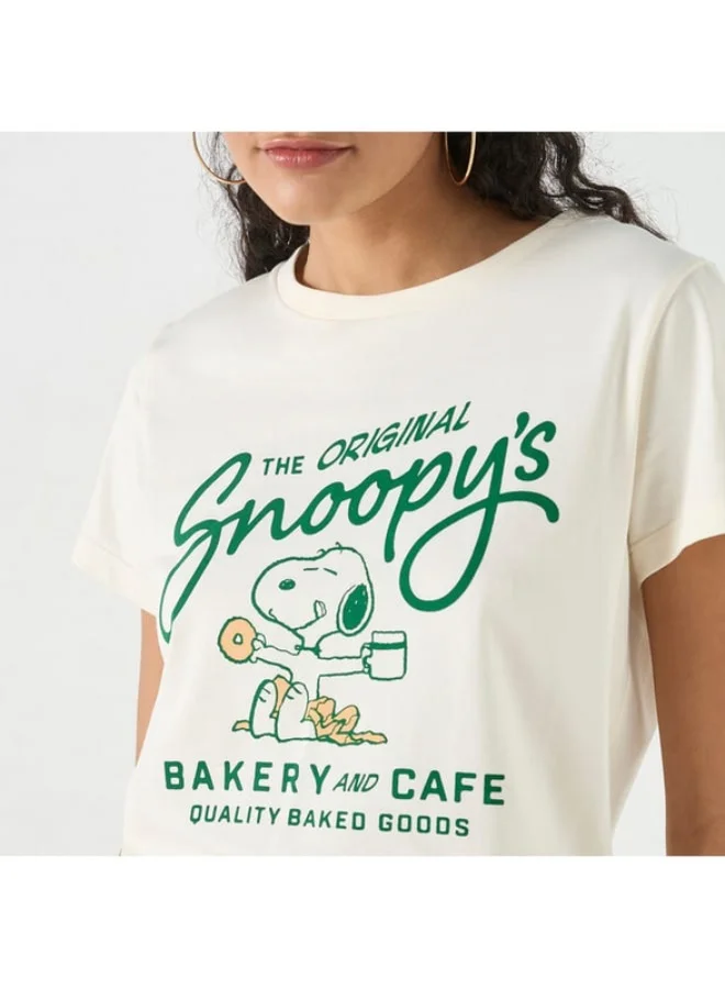 SP Characters Snoopy Print T-shirt with Crew Neck and Short Sleeves