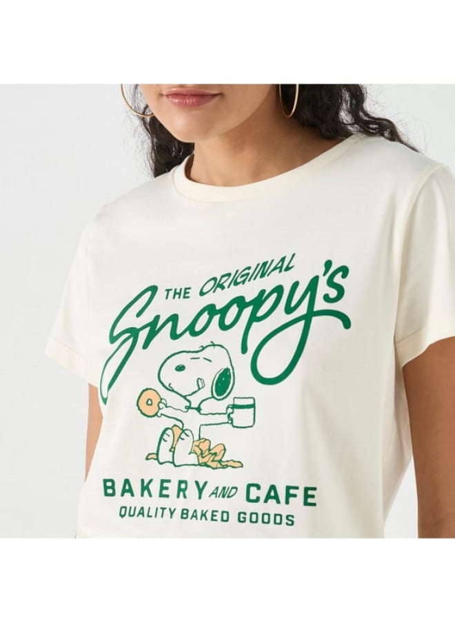 SP Characters Snoopy Print T-shirt with Crew Neck and Short Sleeves  - Image 4