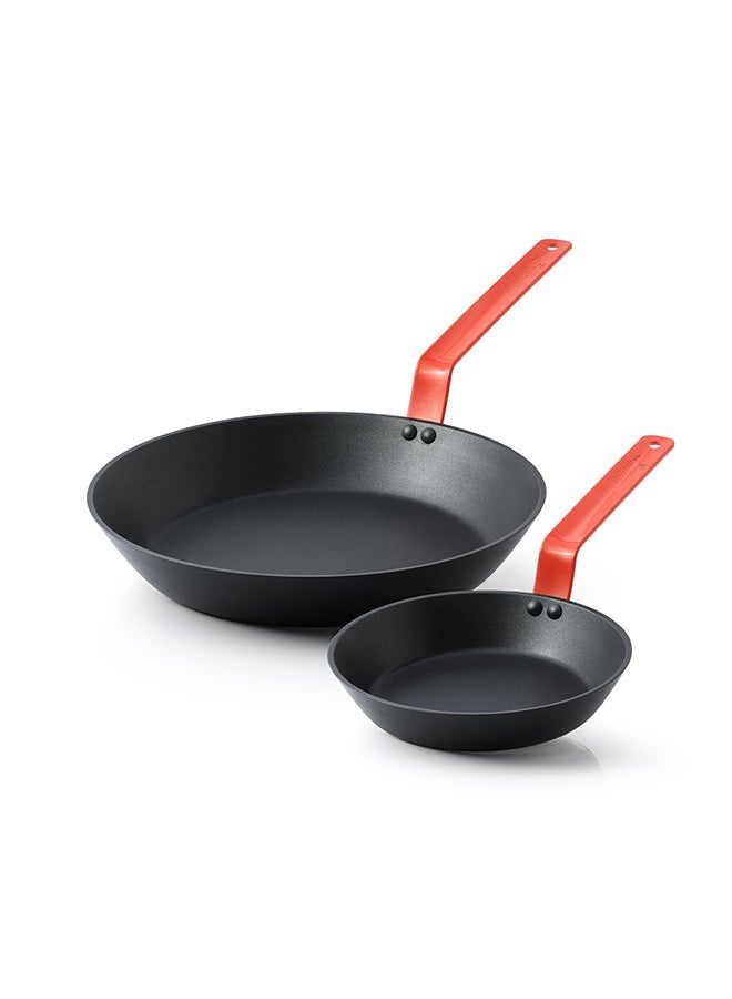 Sensarte 3 Piece Swiss Coating Frying Pan Set, 20, 26 and 30 CM, Non-stick, Oven Safe & Dishwasher Safe, Induction Compatible, PFOA PFOS Free - Black with Red Handles - Image 2