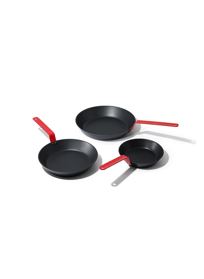 Sensarte 3 Piece Swiss Coating Frying Pan Set, 20, 26 and 30 CM, Non-stick, Oven Safe & Dishwasher Safe, Induction Compatible, PFOA PFOS Free - Black with Red Handles - Image 1