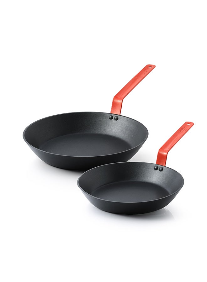 Sensarte 3 Piece Swiss Coating Frying Pan Set, 20, 26 and 30 CM, Non-stick, Oven Safe & Dishwasher Safe, Induction Compatible, PFOA PFOS Free - Black with Red Handles - Image 4