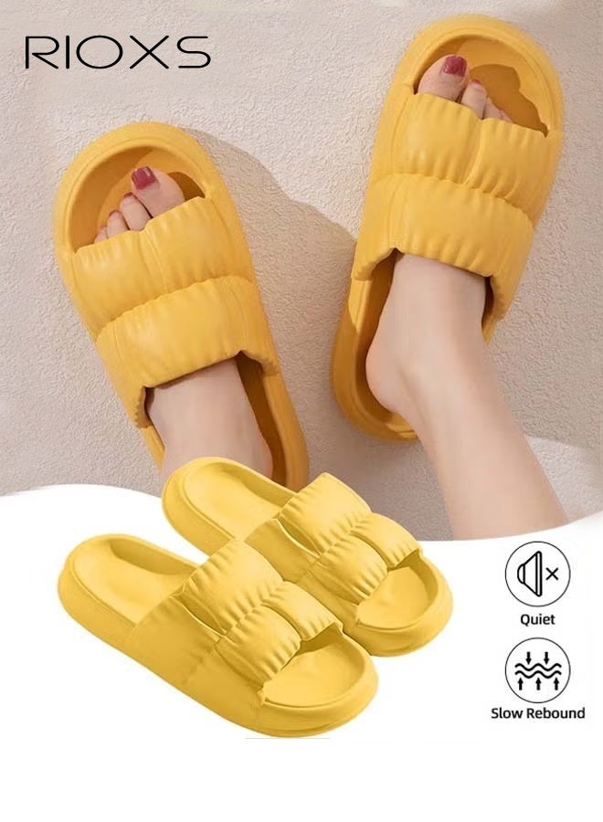 RIOXS Unisex Shower Slippers, Men's Women's Bath Slippers, Soft Sole Cloud Slides for Women, Simple Open Toe Pillow Slippers, Non-Slip Flat Slip-Ons for Men, Pure Color Casual Style Slide, Lightweight Washable Slipper for Bathroom/ Indoor Bedroom/ Spa, Gym/ Swimming Pool/ Beach/ Travel and Daily Wear, Yellow Slippers - Image 1