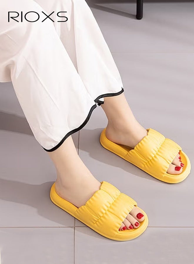 RIOXS Unisex Shower Slippers, Men's Women's Bath Slippers, Soft Sole Cloud Slides for Women, Simple Open Toe Pillow Slippers, Non-Slip Flat Slip-Ons for Men, Pure Color Casual Style Slide, Lightweight Washable Slipper for Bathroom/ Indoor Bedroom/ Spa, Gym/ Swimming Pool/ Beach/ Travel and Daily Wear, Yellow Slippers - Image 3