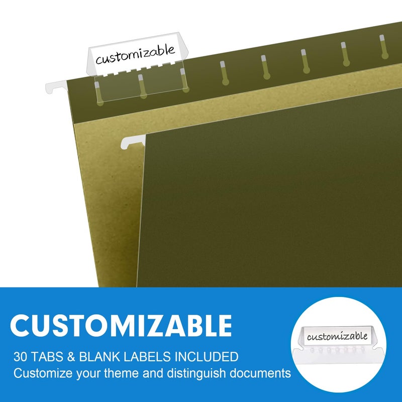 RAZCC Extra Capacity Hanging File Folders, RAZCC 30 Pack Letter Size Reinforced Hanging Folders with Heavy Duty 1 Inch Expansion for Bulky Files, Filing Cabinet, Adjustable Tabs, Green - Image 5