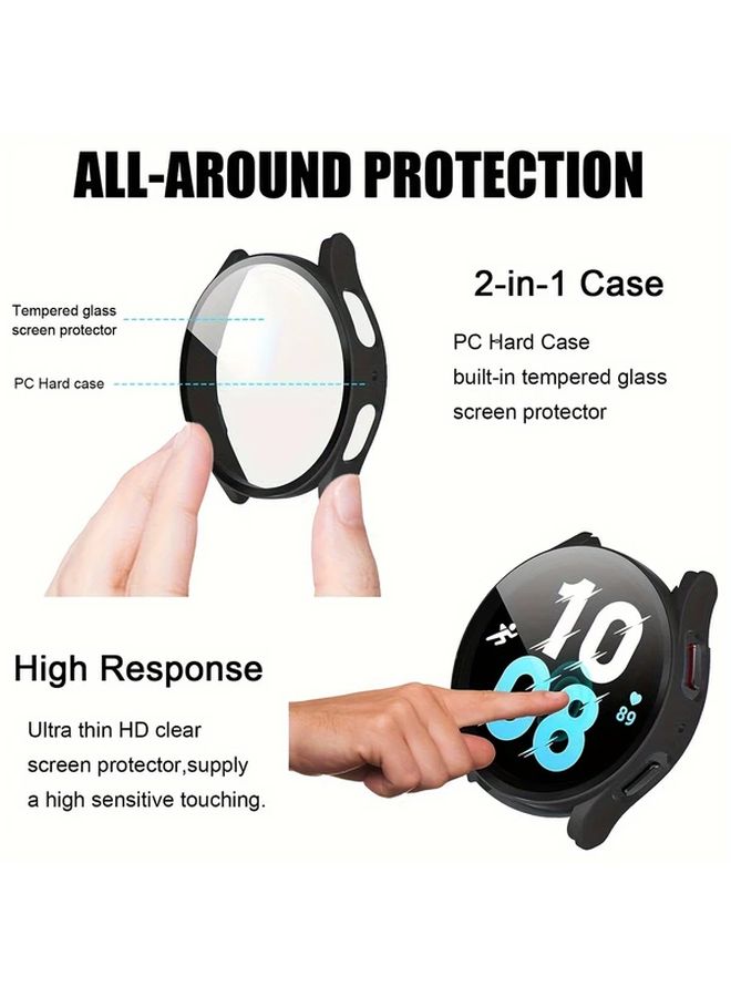 2Pcs Screen Protector and Case Set For Samsung Galaxy Watch5 and Watch4 44mm Hard PC Bumper HD Anti Fog Tempered Glass Scratch Resistant Pink - Image 4
