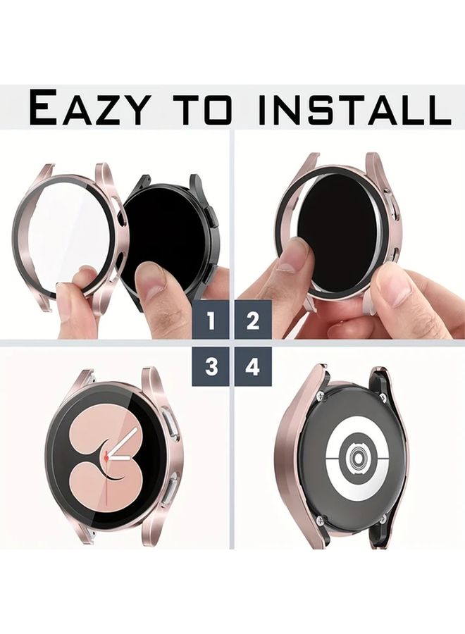 2Pcs Screen Protector and Case Set For Samsung Galaxy Watch5 and Watch4 44mm Hard PC Bumper HD Anti Fog Tempered Glass Scratch Resistant Pink - Image 3
