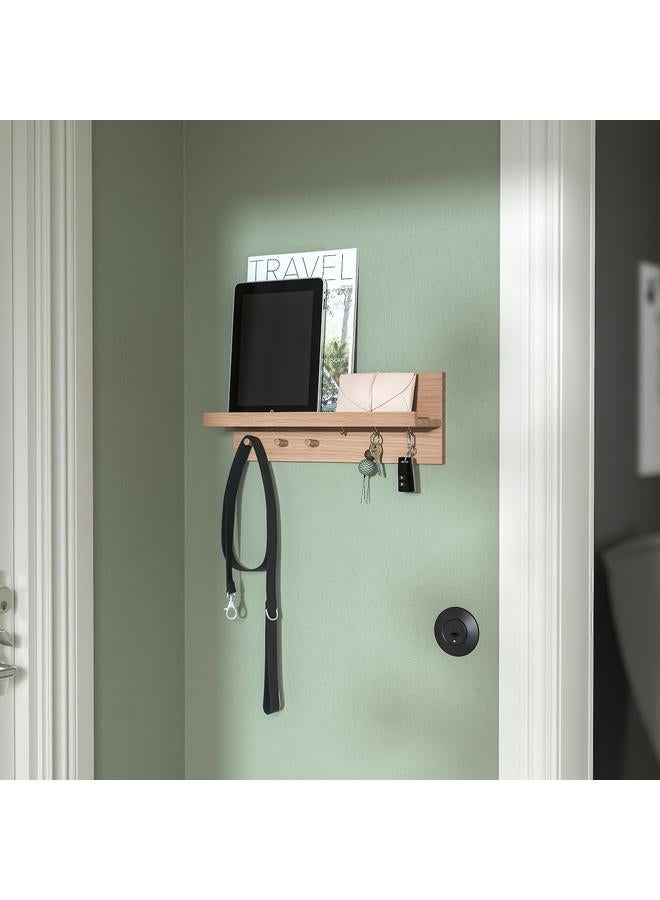 erorex Wall organiser w hooks, oak, 42x15x11 cm - Image 3