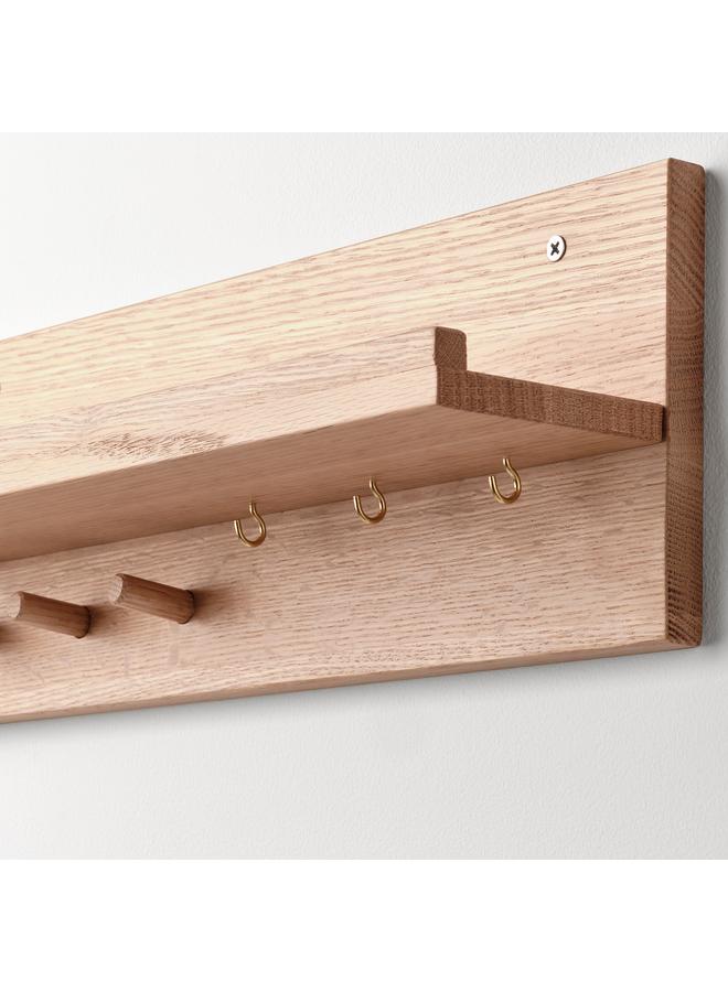 erorex Wall organiser w hooks, oak, 42x15x11 cm - Image 2