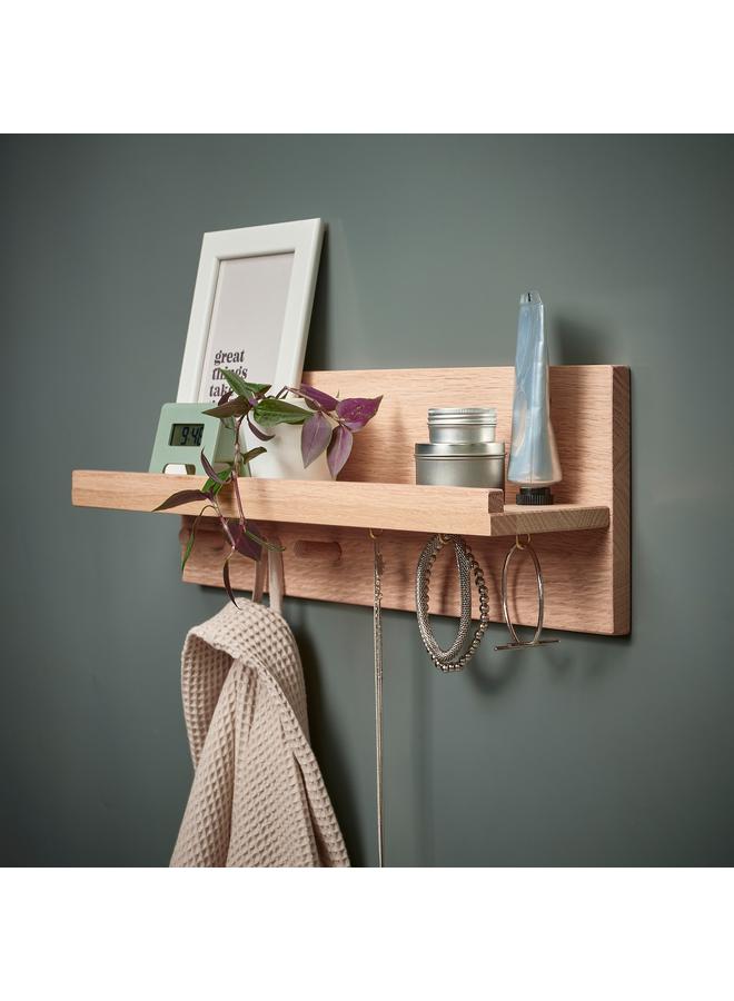 erorex Wall organiser w hooks, oak, 42x15x11 cm - Image 4