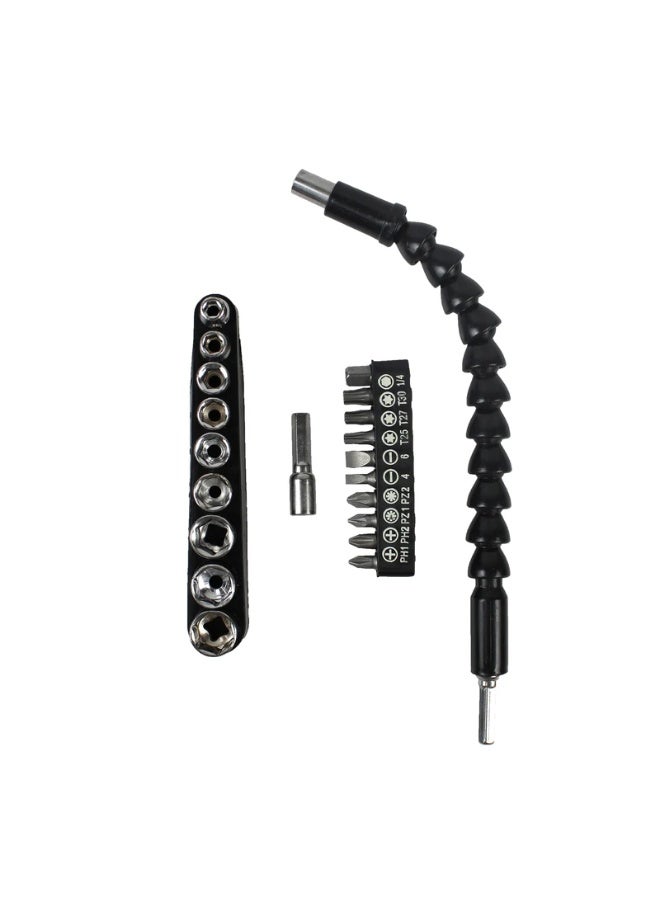 Flexible Screwdriver Drill Bit Extension Set – 11.8 Inch 1/4" Hex Shank Magnetic Extension Shaft with 10 Screwdriver Bits & 9 Drive Sockets – Power Drill Accessory for Tight Spaces - Image 1